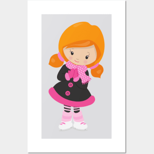 Ice Skating Girl, Cute Girl, Orange Hair, Scarf Posters and Art